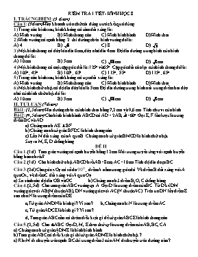 Kiểm tra 1 tiết -  Môn Hình học khối lớp 8